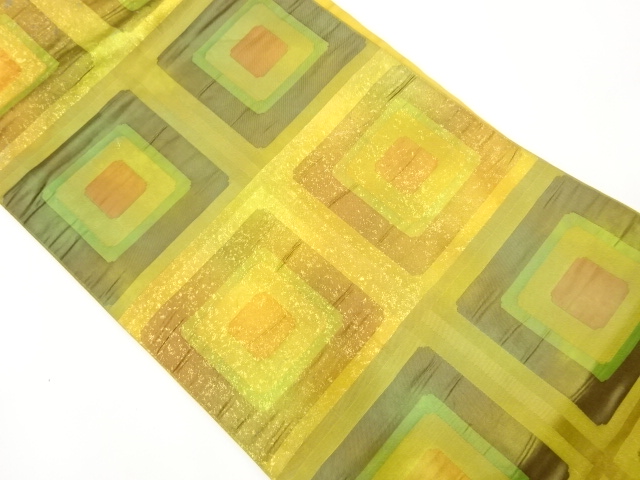 引箔抽象幾何学模様織出し名古屋帯